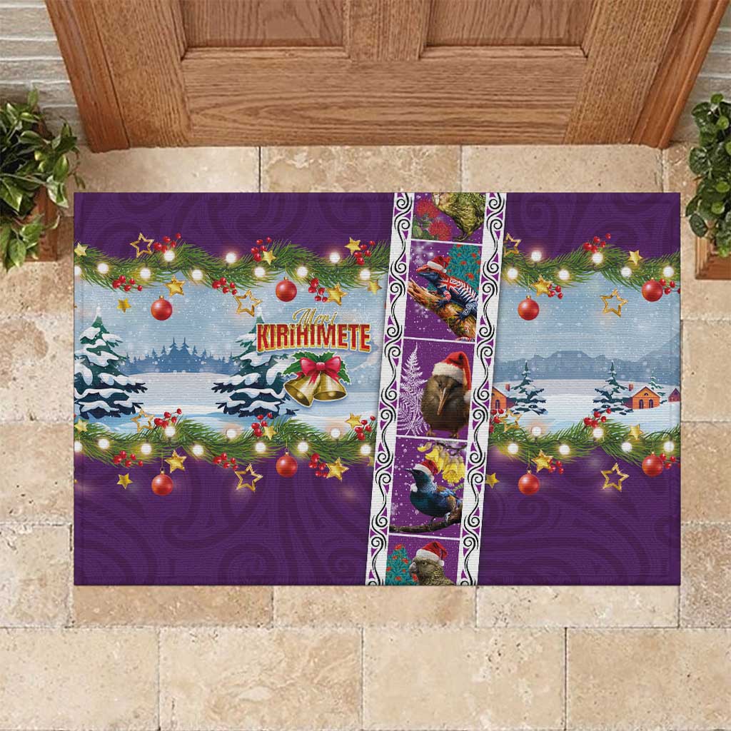 New Zealand Merry Christmas Rubber Doormat Maori Animals, Koru Tattoo - Purple Xmas Style LT03 Purple - Polynesian Pride
