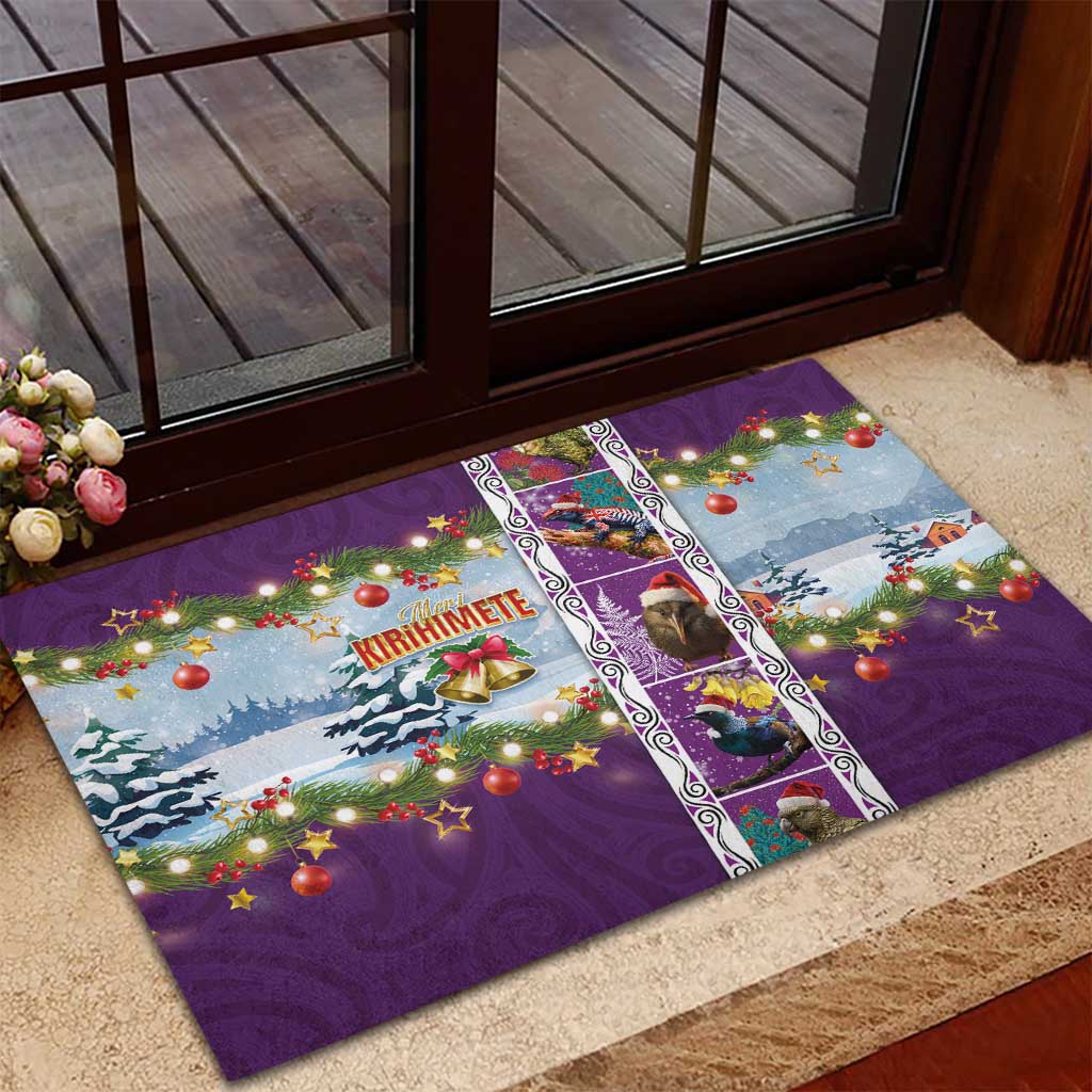 New Zealand Merry Christmas Rubber Doormat Maori Animals, Koru Tattoo - Purple Xmas Style LT03 - Polynesian Pride