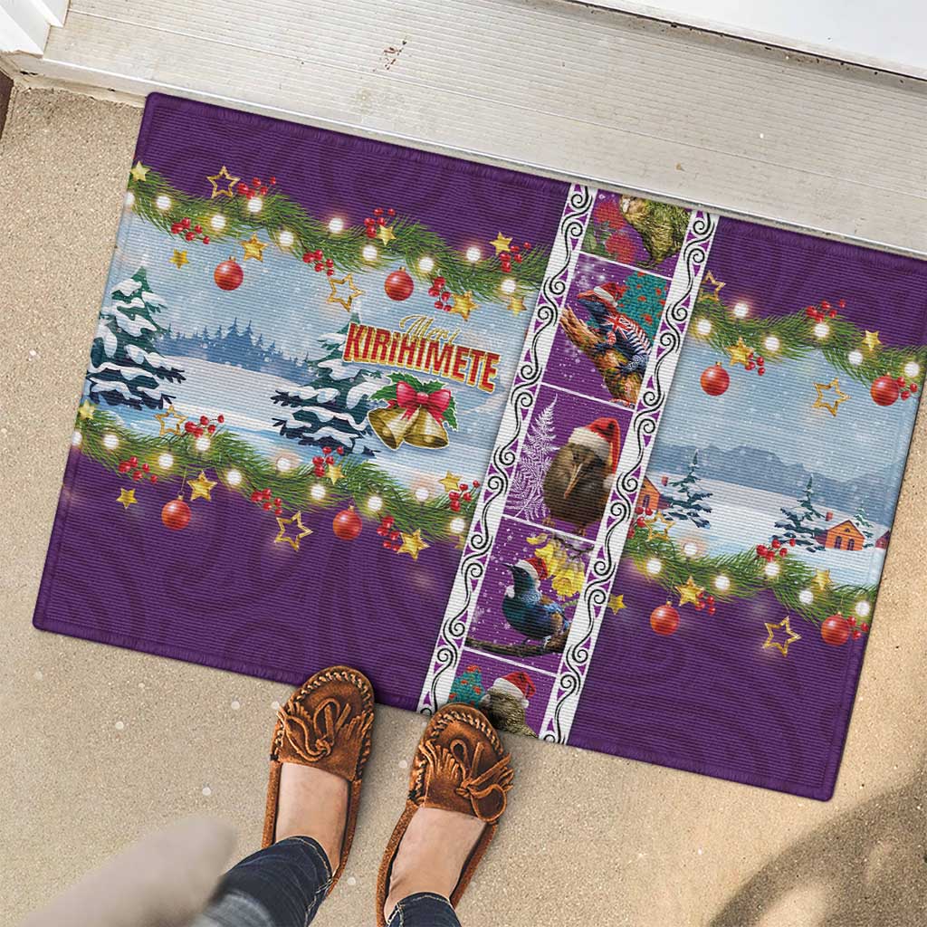 New Zealand Merry Christmas Rubber Doormat Maori Animals, Koru Tattoo - Purple Xmas Style LT03 - Polynesian Pride