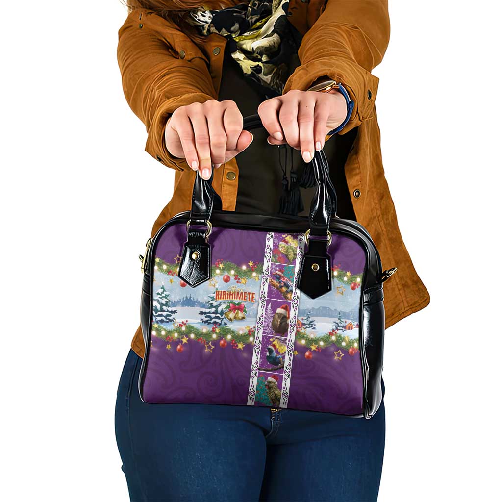 New Zealand Merry Christmas Shoulder Handbag Maori Animals, Koru Tattoo - Purple Xmas Style LT03 One Size Purple - Polynesian Pride