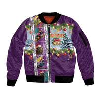 New Zealand Merry Christmas Sleeve Zip Bomber Jacket Maori Animals, Koru Tattoo - Purple Xmas Style LT03 Unisex Purple - Polynesian Pride
