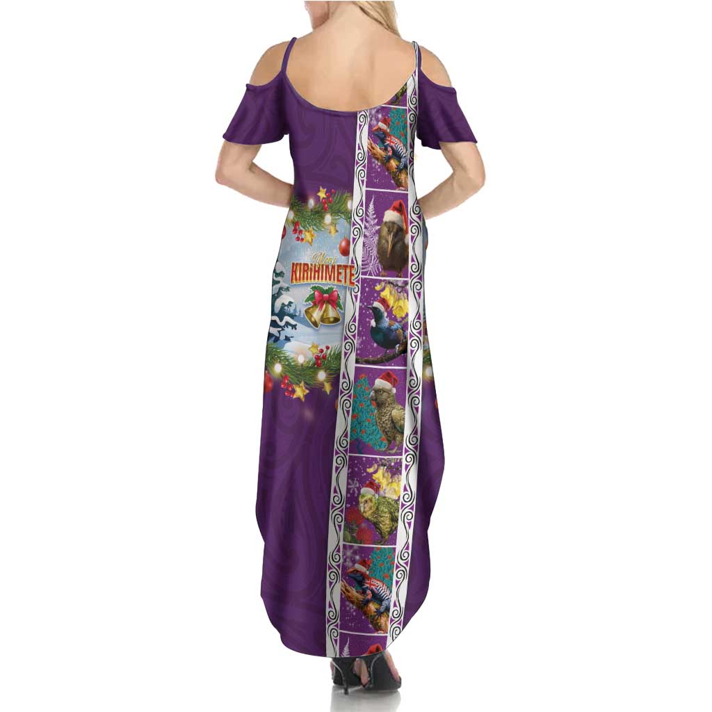 New Zealand Merry Christmas Summer Maxi Dress Maori Animals, Koru Tattoo - Purple Xmas Style LT03 - Polynesian Pride