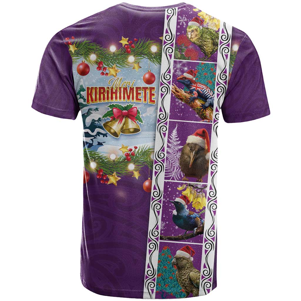 New Zealand Merry Christmas T Shirt Maori Animals, Koru Tattoo - Purple Xmas Style LT03 - Polynesian Pride