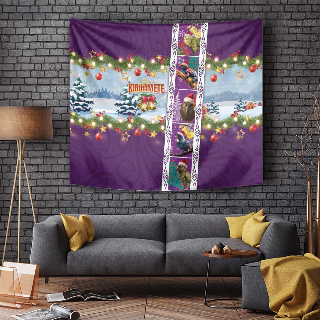 New Zealand Merry Christmas Tapestry Maori Animals, Koru Tattoo - Purple Xmas Style LT03 - Polynesian Pride