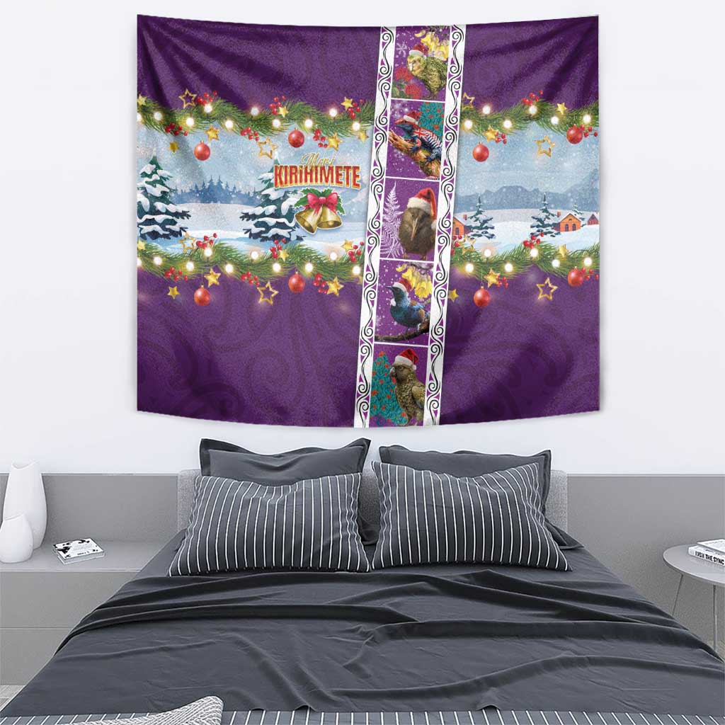 New Zealand Merry Christmas Tapestry Maori Animals, Koru Tattoo - Purple Xmas Style LT03 - Polynesian Pride