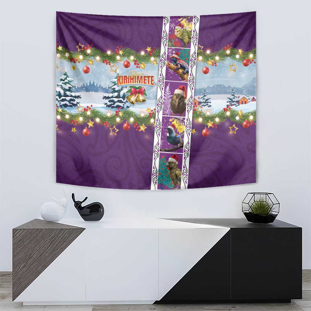 New Zealand Merry Christmas Tapestry Maori Animals, Koru Tattoo - Purple Xmas Style LT03 - Polynesian Pride