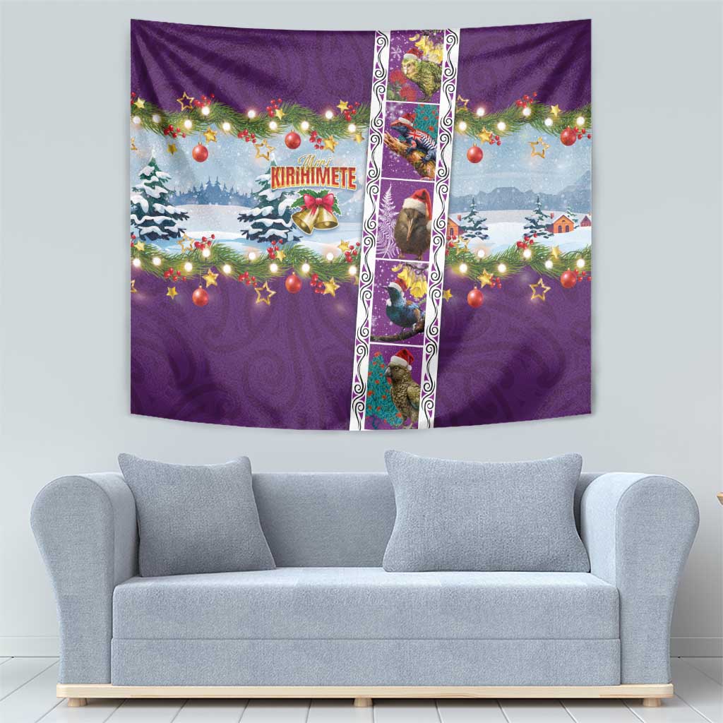 New Zealand Merry Christmas Tapestry Maori Animals, Koru Tattoo - Purple Xmas Style LT03 - Polynesian Pride