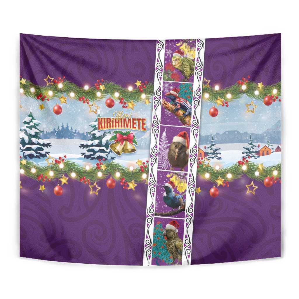 New Zealand Merry Christmas Tapestry Maori Animals, Koru Tattoo - Purple Xmas Style LT03 - Polynesian Pride