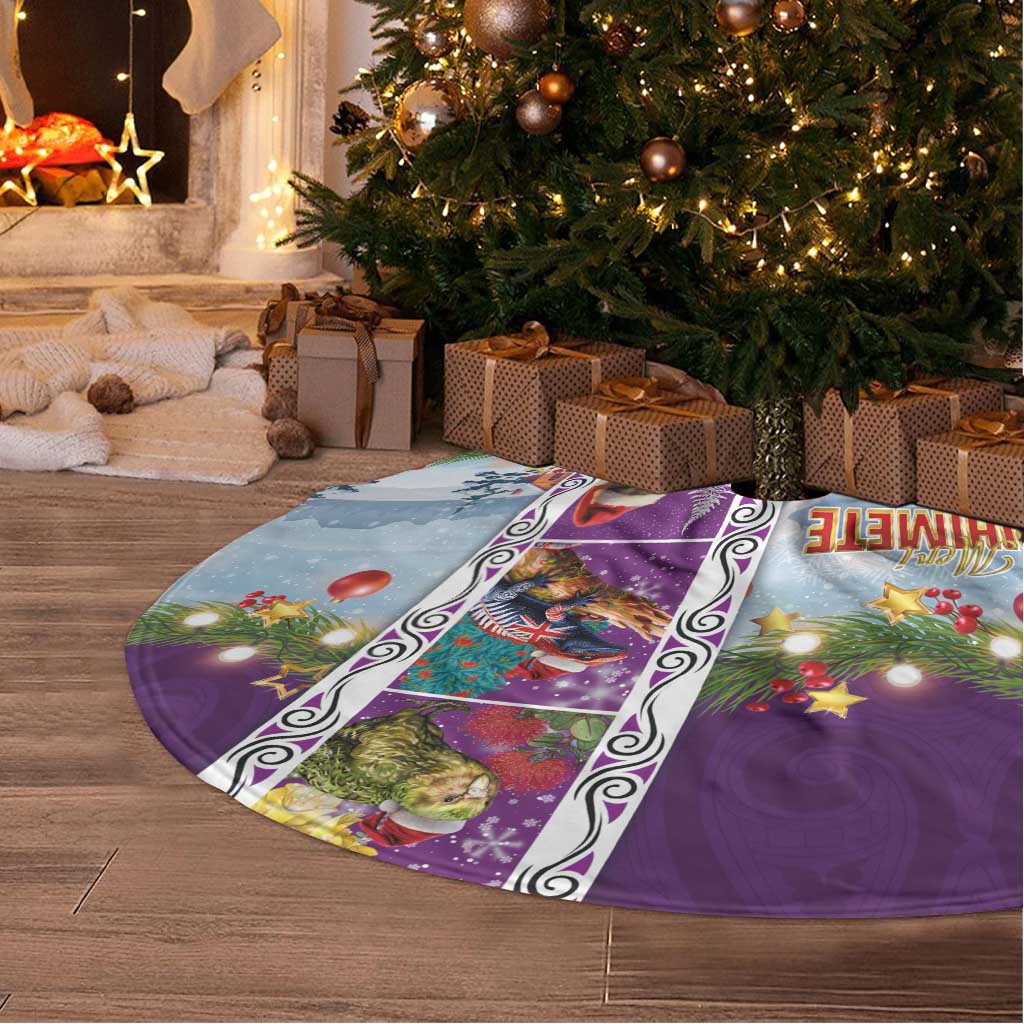 New Zealand Merry Christmas Tree Skirt Maori Animals, Koru Tattoo - Purple Xmas Style LT03 - Polynesian Pride