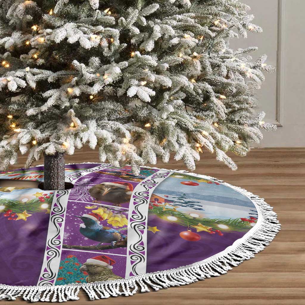 New Zealand Merry Christmas Tree Skirt Maori Animals, Koru Tattoo - Purple Xmas Style LT03 - Polynesian Pride