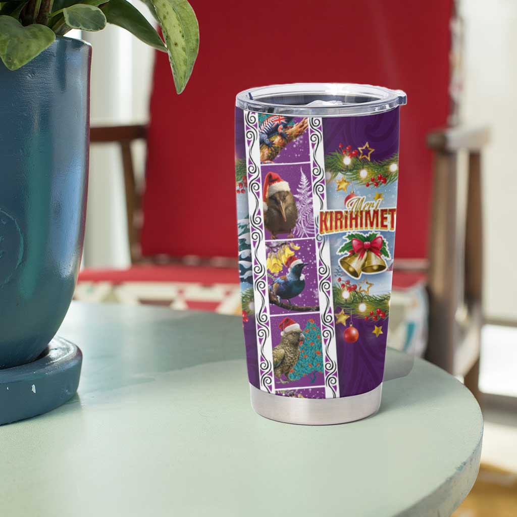 New Zealand Merry Christmas Tumbler Cup Maori Animals Xmas Style and Koru Tattoo Purple Color LT03 - Polynesian Pride