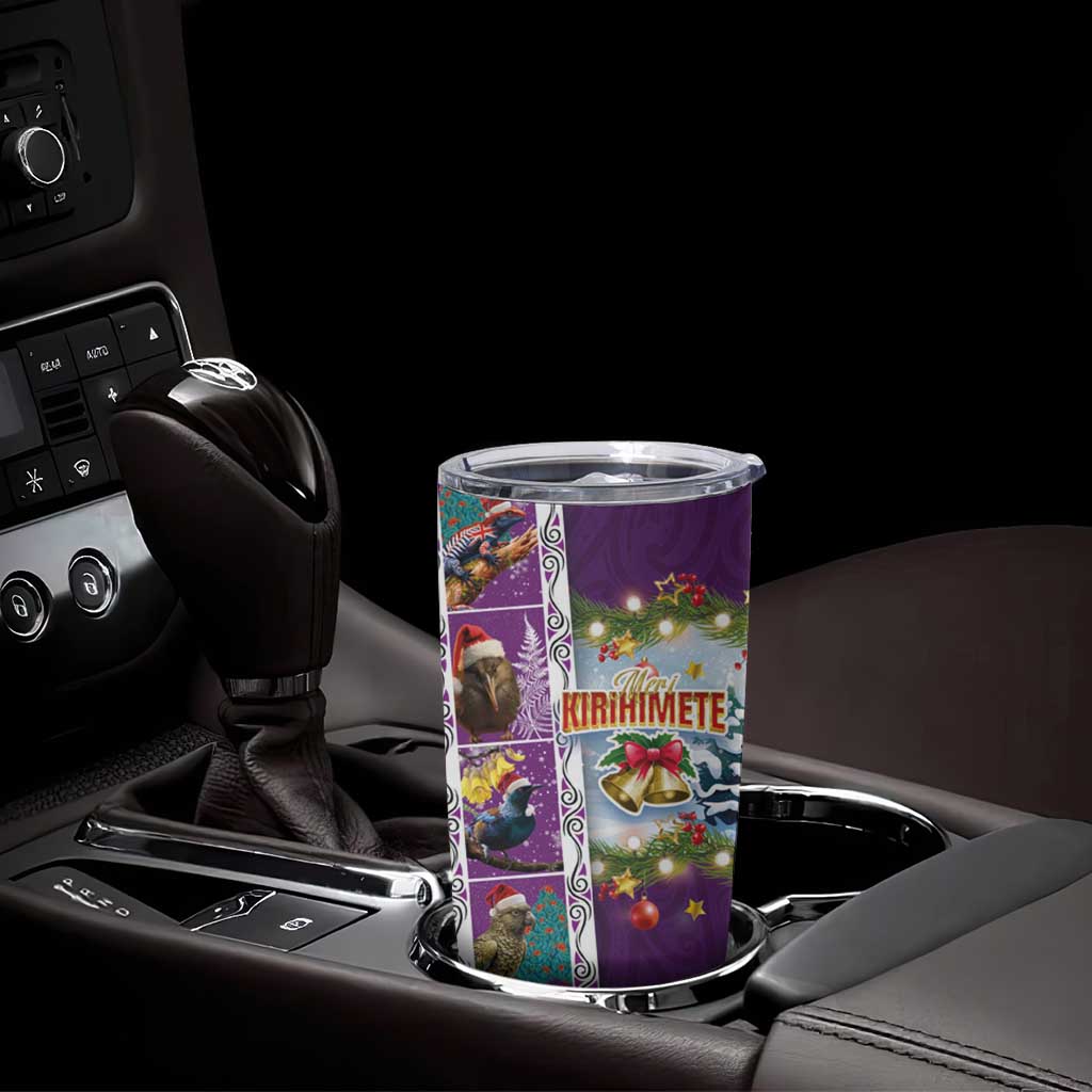 New Zealand Merry Christmas Tumbler Cup Maori Animals Xmas Style and Koru Tattoo Purple Color LT03 - Polynesian Pride