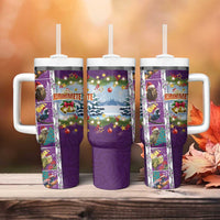 New Zealand Merry Christmas Tumbler With Handle Maori Animals Xmas Style and Koru Tattoo Purple Color LT03 - Polynesian Pride