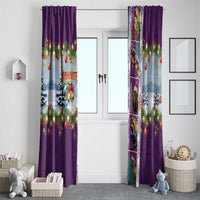 New Zealand Merry Christmas Window Curtain Maori Animals, Koru Tattoo - Purple Xmas Style LT03 - Polynesian Pride