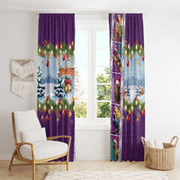 New Zealand Merry Christmas Window Curtain Maori Animals, Koru Tattoo - Purple Xmas Style LT03 - Polynesian Pride