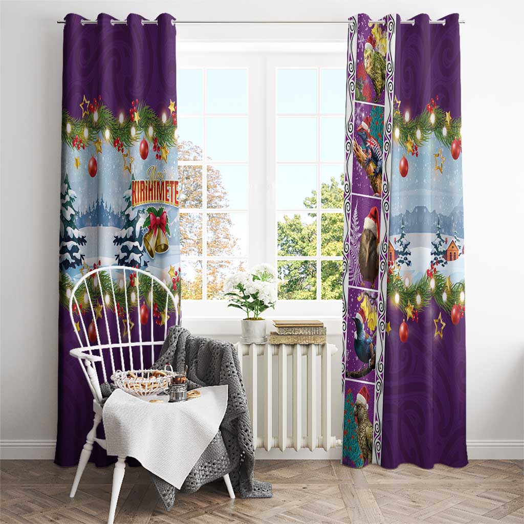 New Zealand Merry Christmas Window Curtain Maori Animals, Koru Tattoo - Purple Xmas Style LT03 - Polynesian Pride