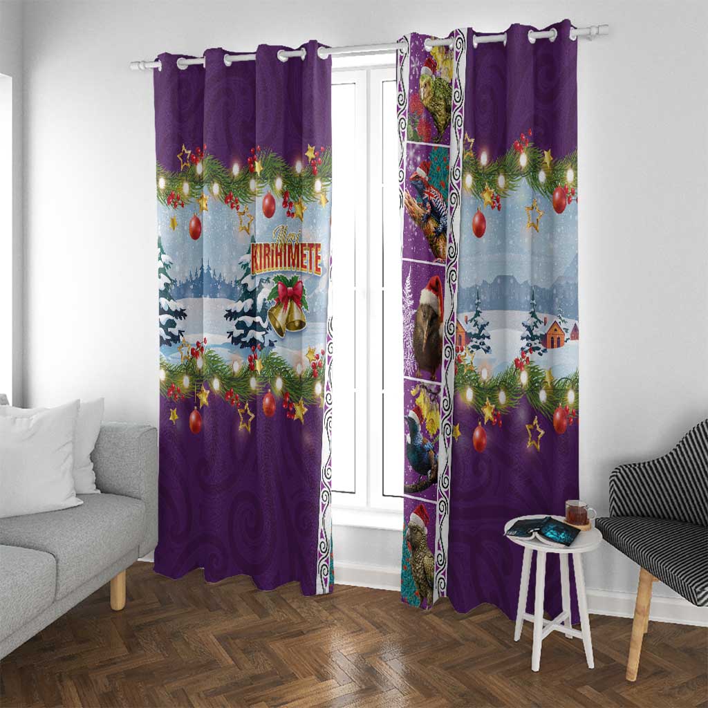 New Zealand Merry Christmas Window Curtain Maori Animals, Koru Tattoo - Purple Xmas Style LT03 With Grommets Purple - Polynesian Pride