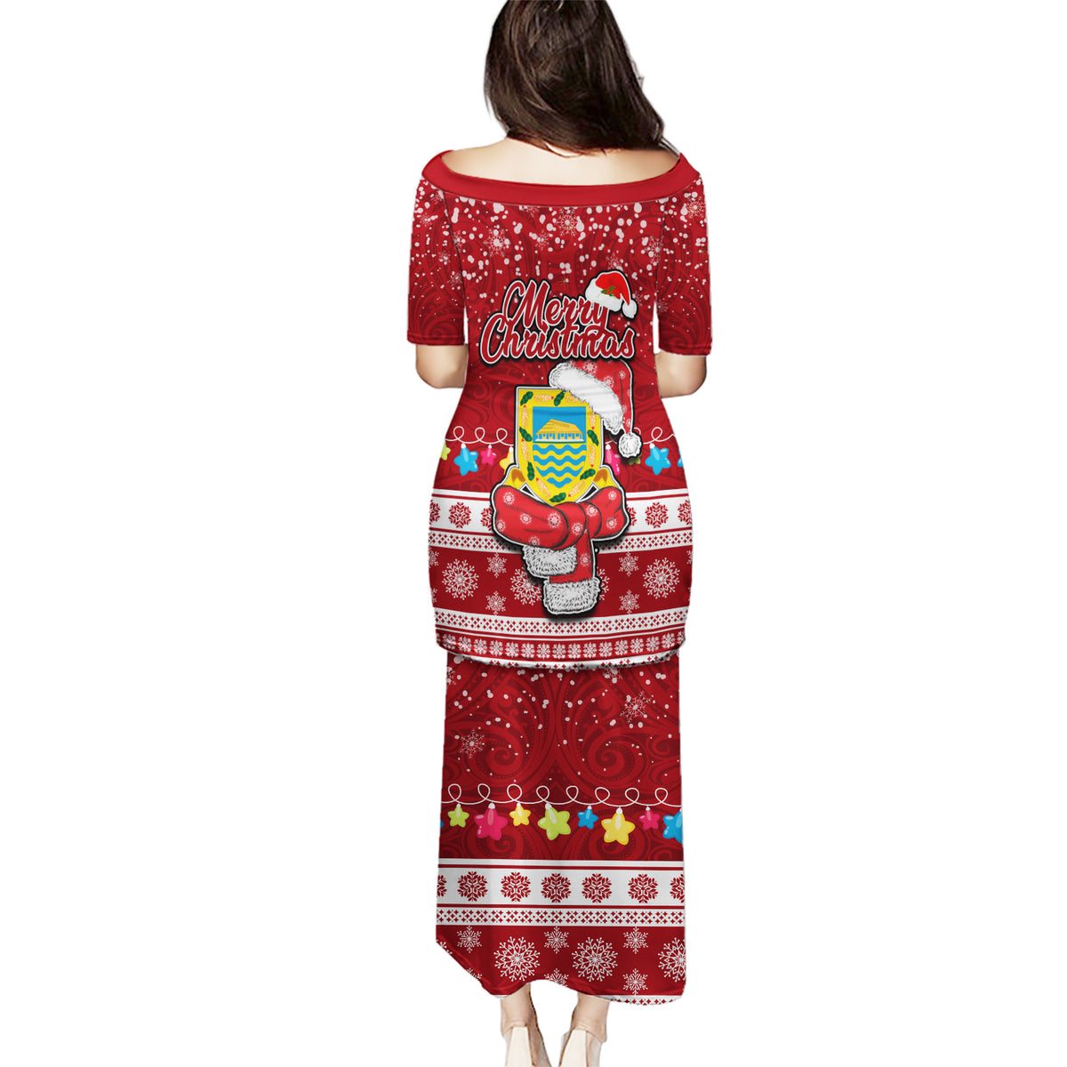 Tuvalu Christmas Puletasi Snowman and Tuvalu Coat of Arms Maori Tribal Xmas Style LT03 - Polynesian Pride