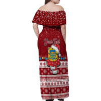 Personalised Tuvalu Christmas Family Matching Off Shoulder Maxi Dress and Hawaiian Shirt Snowman and Tuvalu Coat of Arms Maori Tribal Xmas Style LT03 - Polynesian Pride