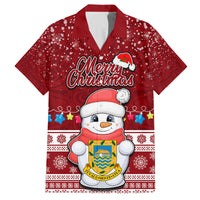 Personalised Tuvalu Christmas Family Matching Puletasi Dress and Hawaiian Shirt Snowman and Tuvalu Coat of Arms Maori Tribal Xmas Style LT03 Dad's Shirt - Short Sleeve Red - Polynesian Pride