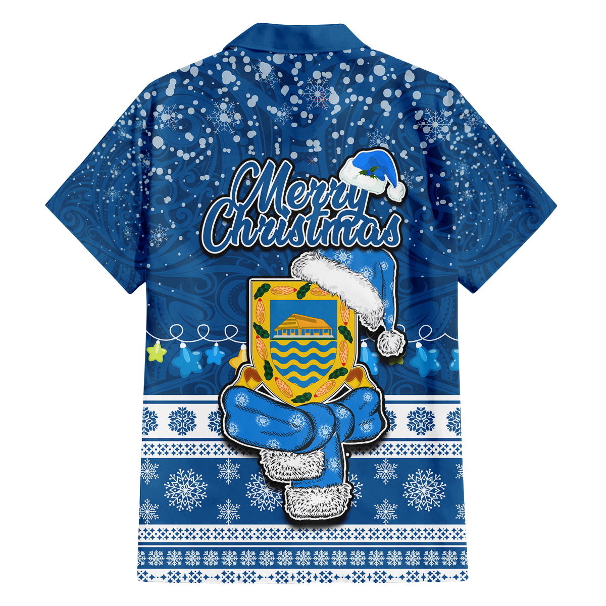 Tuvalu Christmas Family Matching Off Shoulder Short Dress and Hawaiian Shirt Snowman Hugs Tuvalu Coat of Arms Maori Pattern Blue Style LT03 - Polynesian Pride