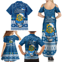 Tuvalu Christmas Family Matching Summer Maxi Dress and Hawaiian Shirt Snowman Hugs Tuvalu Coat of Arms Maori Pattern Blue Style LT03 - Polynesian Pride