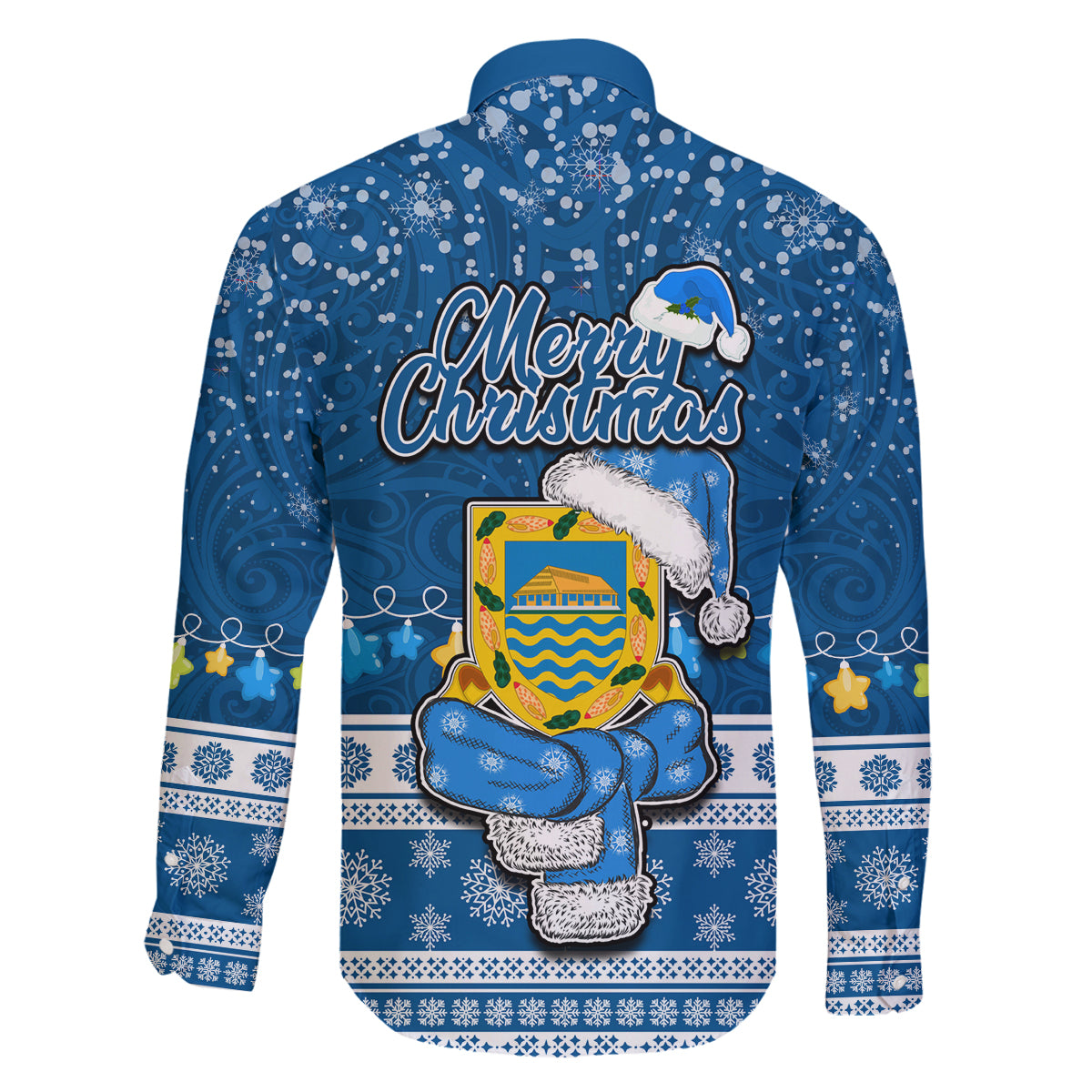 Tuvalu Christmas Family Matching Tank Maxi Dress and Hawaiian Shirt Snowman Hugs Tuvalu Coat of Arms Maori Pattern Blue Style LT03 - Polynesian Pride