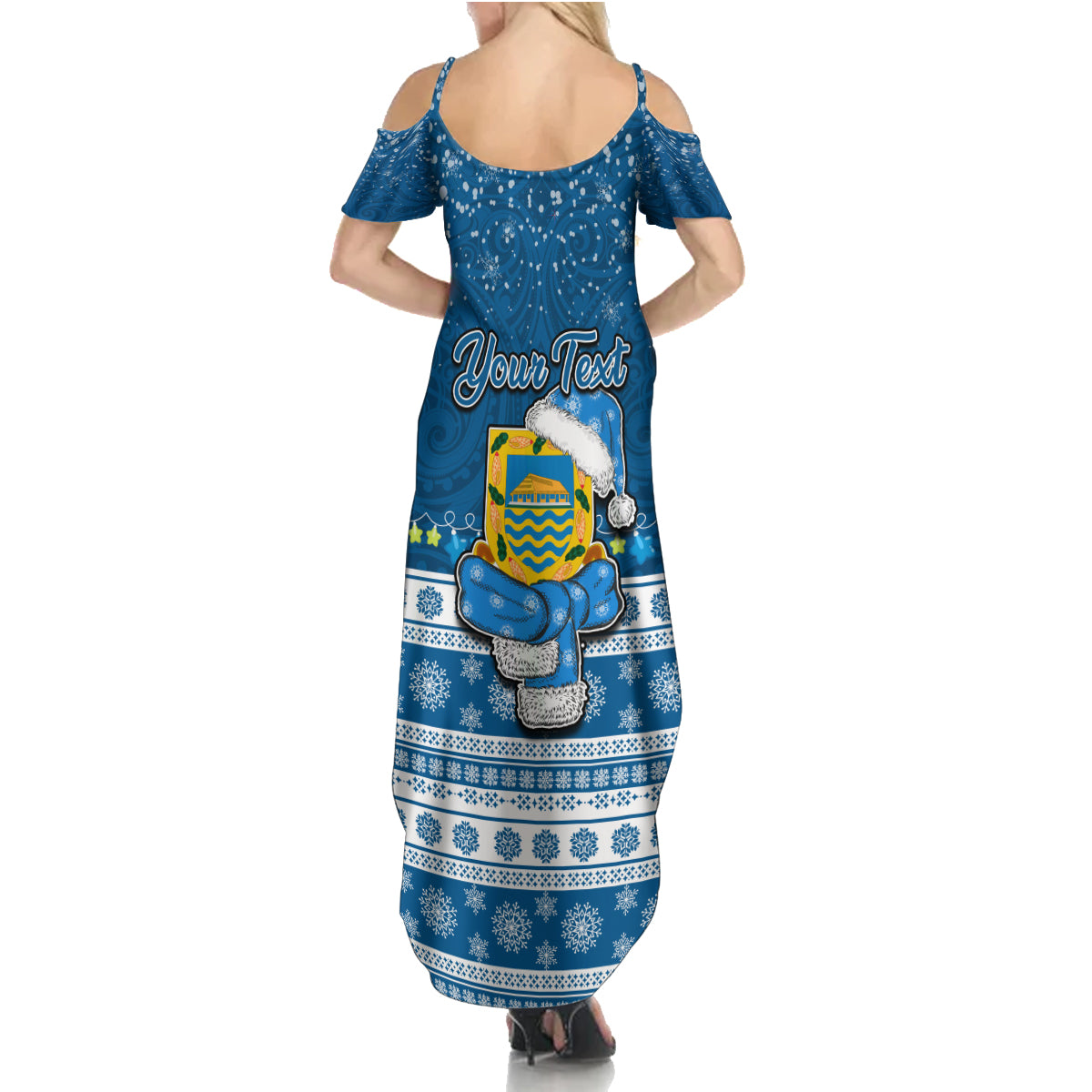 Personalised Tuvalu Christmas Family Matching Summer Maxi Dress and Hawaiian Shirt Snowman Hugs Tuvalu Coat of Arms Maori Pattern Blue Style LT03 - Polynesian Pride
