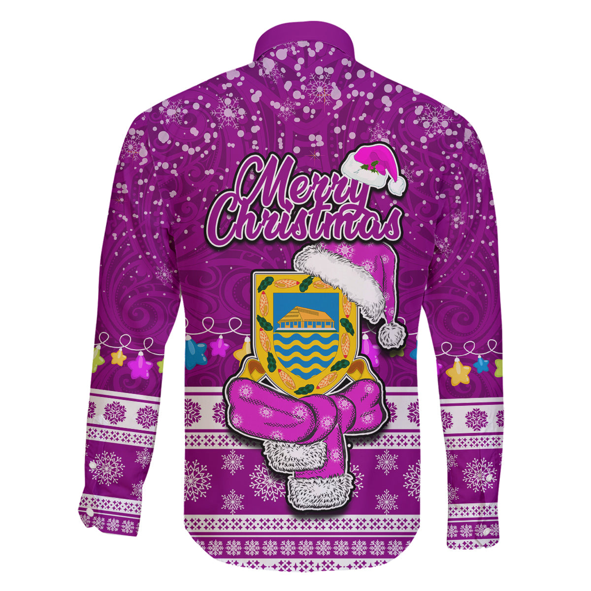 Tuvalu Christmas Family Matching Off Shoulder Long Sleeve Dress and Hawaiian Shirt Snowman Hugs Tuvalu Coat of Arms Maori Pattern Pink Style LT03 - Polynesian Pride