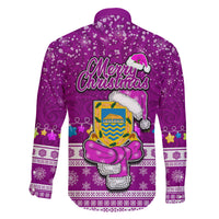 Tuvalu Christmas Family Matching Off Shoulder Long Sleeve Dress and Hawaiian Shirt Snowman Hugs Tuvalu Coat of Arms Maori Pattern Pink Style LT03 - Polynesian Pride