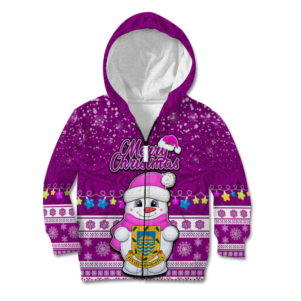 Tuvalu Christmas Kid Hoodie Snowman Hugs Tuvalu Coat of Arms Maori Pattern Pink Style LT03 Zip Hoodie Pink - Polynesian Pride