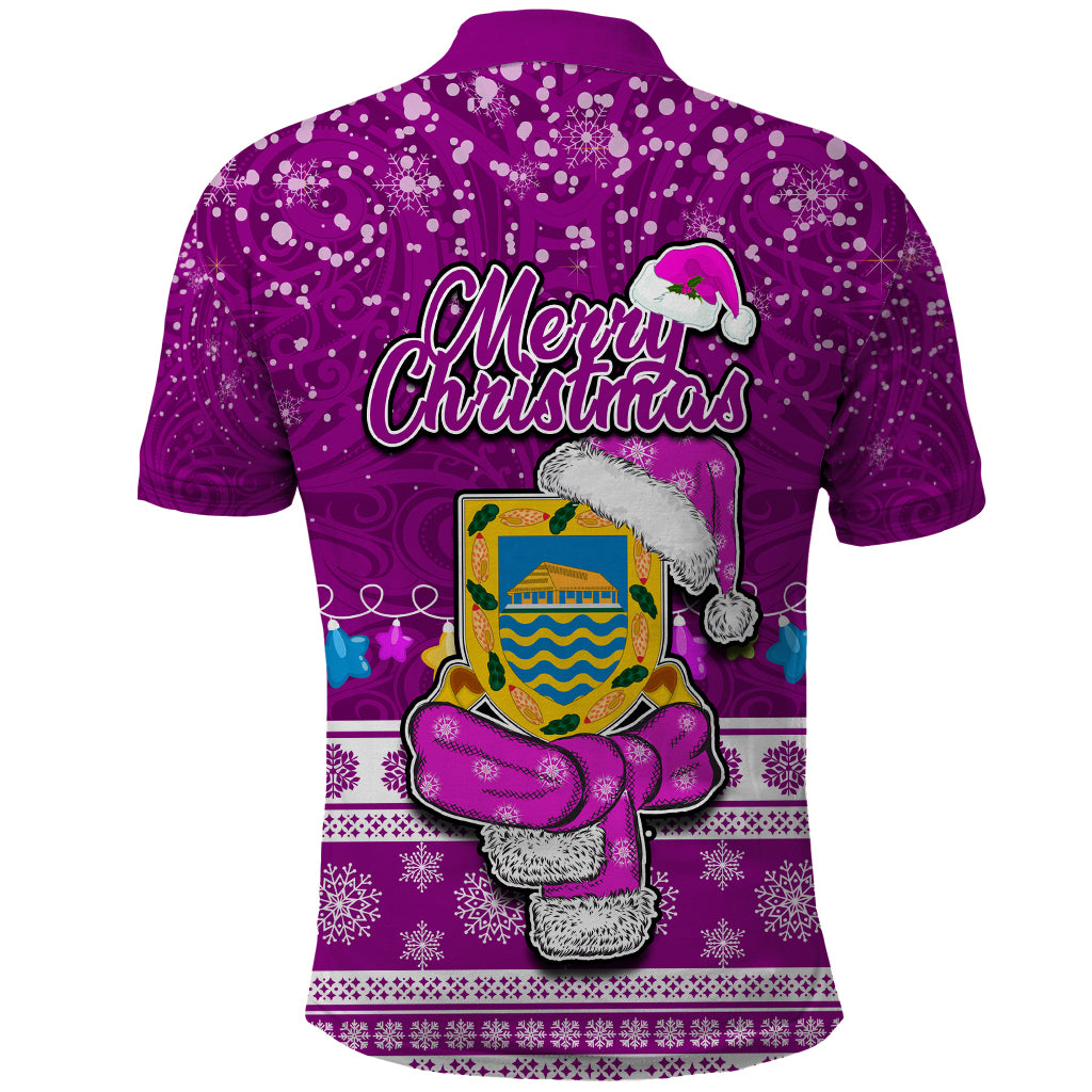 Tuvalu Christmas Polo Shirt Snowman Hugs Tuvalu Coat of Arms Maori Pattern Pink Style LT03 - Polynesian Pride