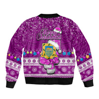 Tuvalu Christmas Sleeve Zip Bomber Jacket Snowman Hugs Tuvalu Coat of Arms Maori Pattern Pink Style LT03 - Polynesian Pride