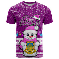 Tuvalu Christmas T Shirt Snowman Hugs Tuvalu Coat of Arms Maori Pattern Pink Style LT03 Pink - Polynesian Pride