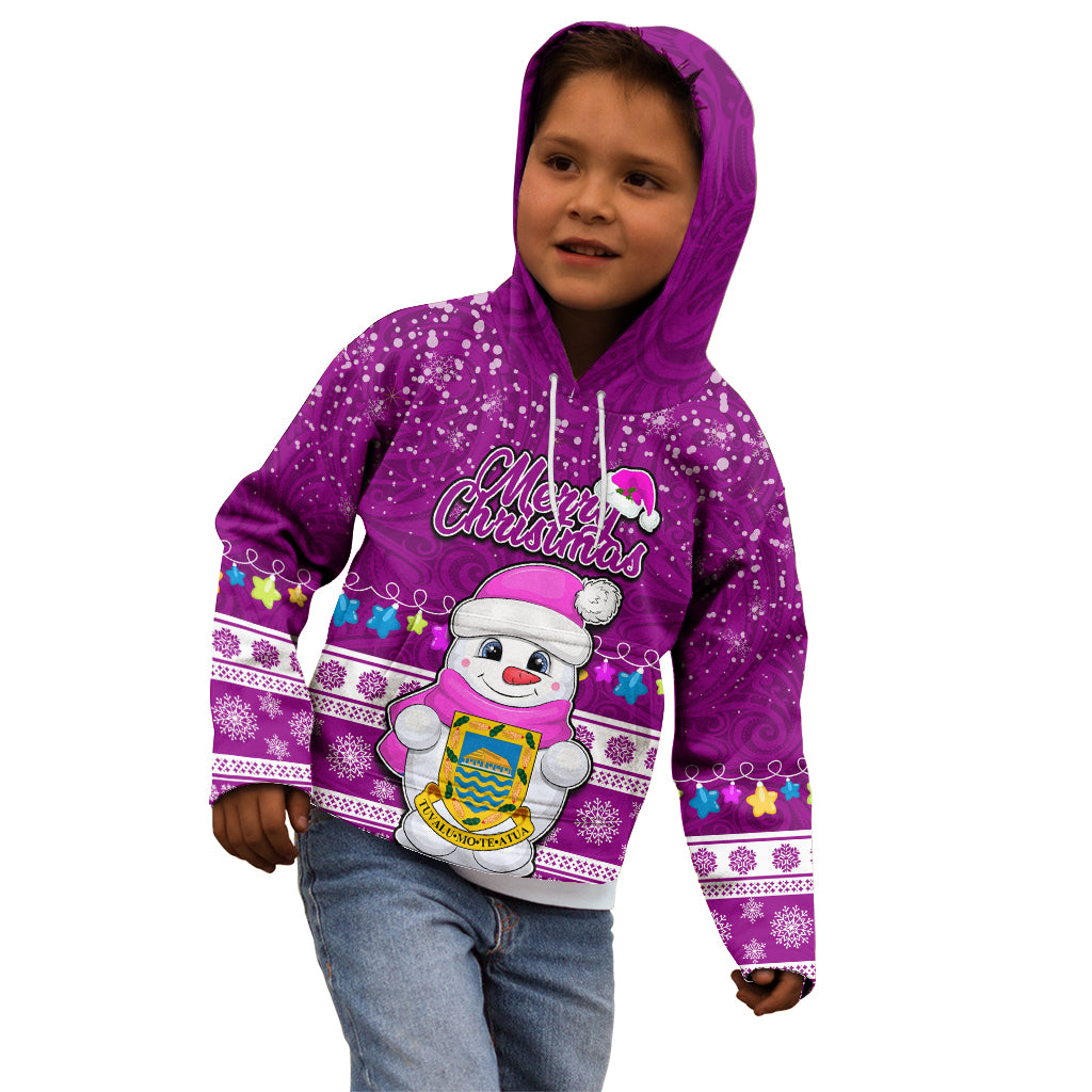 Personalised Tuvalu Christmas Kid Hoodie Snowman Hugs Tuvalu Coat of Arms Maori Pattern Pink Style LT03 - Polynesian Pride