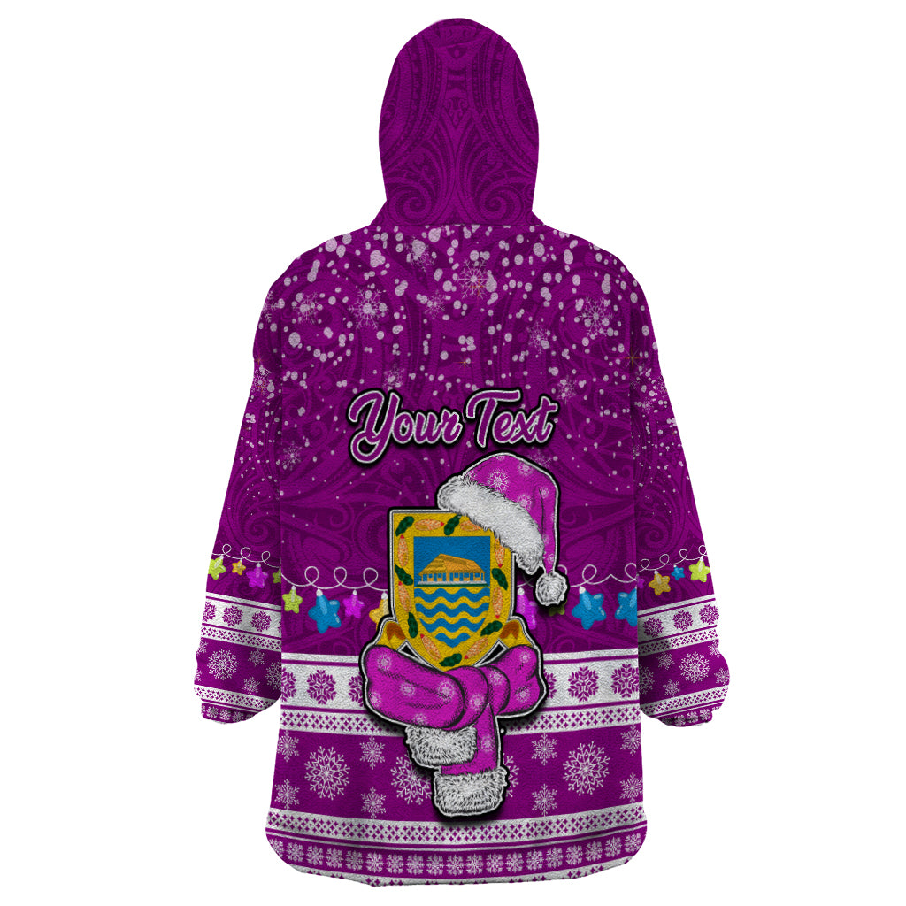 Personalised Tuvalu Christmas Wearable Blanket Hoodie Snowman Hugs Tuvalu Coat of Arms Maori Pattern Pink Style LT03 - Polynesian Pride
