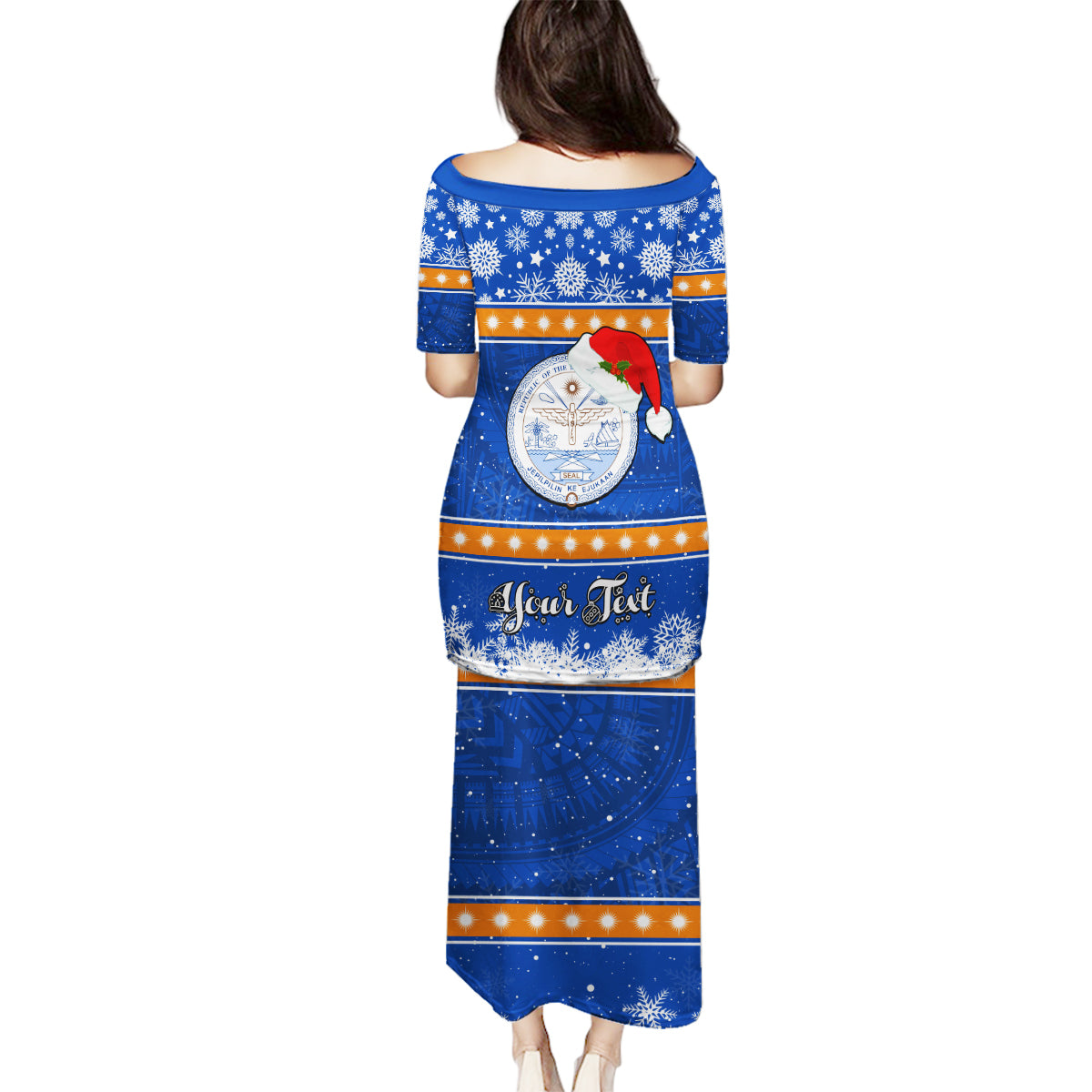 Personalised Marshall Islands Christmas Family Matching Puletasi Dress and Hawaiian Shirt Santa Claus and Coat of Arms Mix Polynesian Xmas Style LT03 - Polynesian Pride