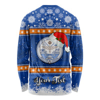 Personalised Marshall Islands Christmas Long Sleeve Shirt Santa Claus and Coat of Arms Mix Polynesian Xmas Style LT03 - Polynesian Pride