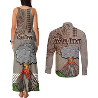 Aloha Volcano Custom Couples Matching Tank Maxi Dress and Long Sleeve Button Shirt Mix Hawaiian Kakau Tribal LT03 - Polynesian Pride
