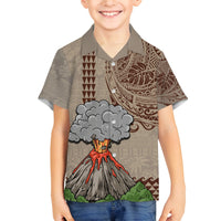 Aloha Volcano Custom Family Matching Off Shoulder Short Dress and Hawaiian Shirt Mix Hawaiian Kakau Tribal LT03 Son's Shirt Beige - Polynesian Pride