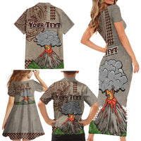 Aloha Volcano Custom Family Matching Short Sleeve Bodycon Dress and Hawaiian Shirt Mix Hawaiian Kakau Tribal LT03 - Polynesian Pride