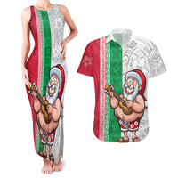 Custom Hawaii Mele Kalikimaka Couples Matching Tank Maxi Dress and Hawaiian Shirt Santa Playing Ukele Mix Kakau Pattern Xmas Style LT03 Red - Polynesian Pride