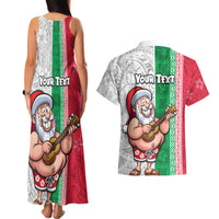 Custom Hawaii Mele Kalikimaka Couples Matching Tank Maxi Dress and Hawaiian Shirt Santa Playing Ukele Mix Kakau Pattern Xmas Style LT03 - Polynesian Pride