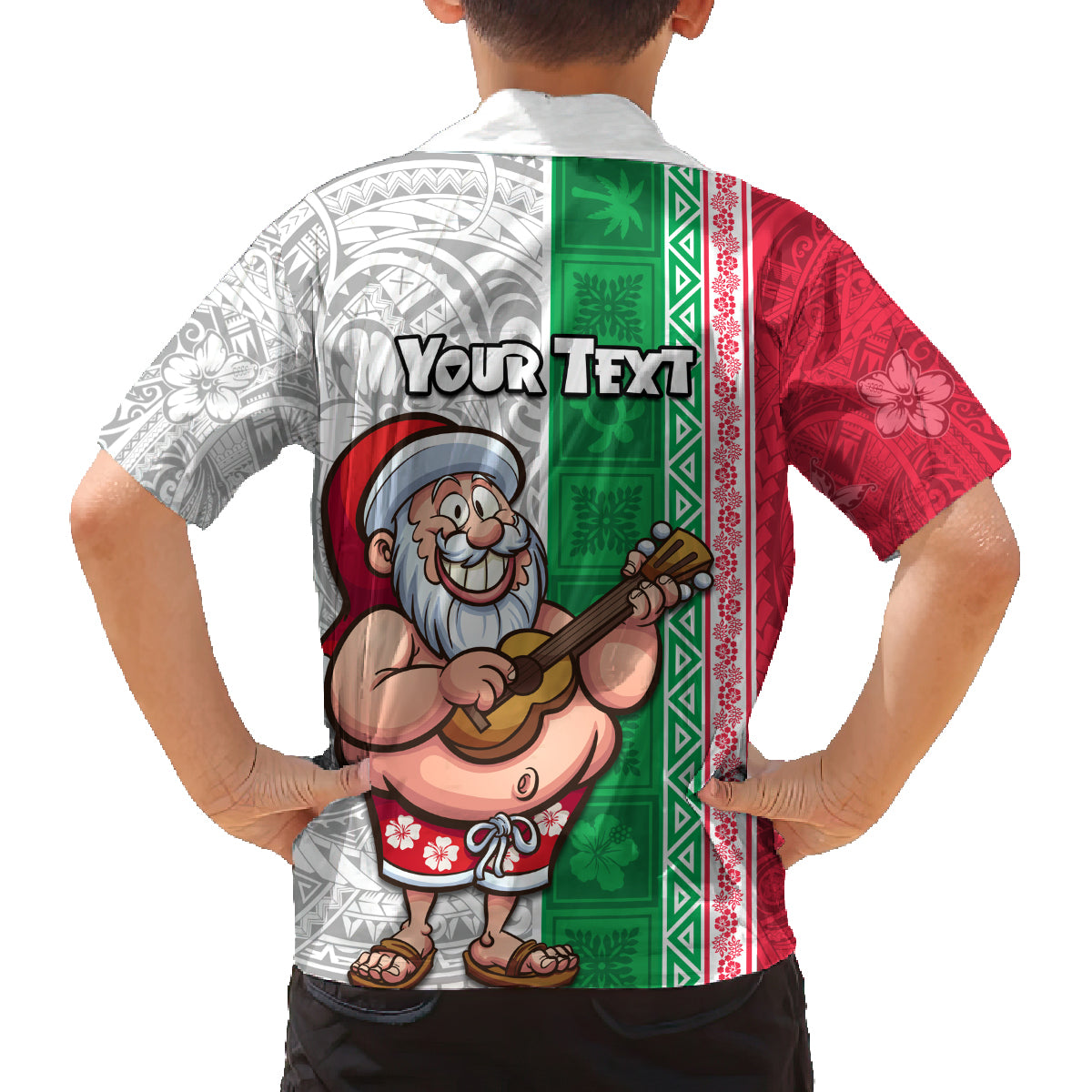 Custom Hawaii Mele Kalikimaka Family Matching Long Sleeve Bodycon Dress and Hawaiian Shirt Santa Playing Ukele Mix Kakau Pattern Xmas Style LT03 - Polynesian Pride