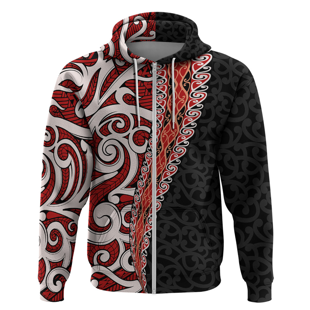 New Zealand Maori Stylized Koru Hoodie LT03 Zip Hoodie Red - Polynesian Pride