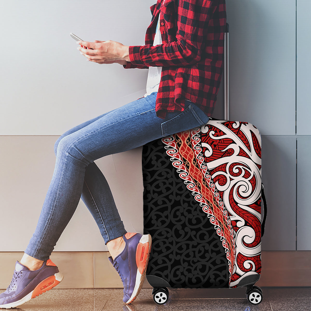 New Zealand Maori Stylized Koru Luggage Cover LT03 - Polynesian Pride