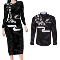 New Zealand Rugby Custom Couples Matching Long Sleeve Bodycon Dress and Long Sleeve Button Shirt The Champions Aotearoa LT03 Black - Polynesian Pride