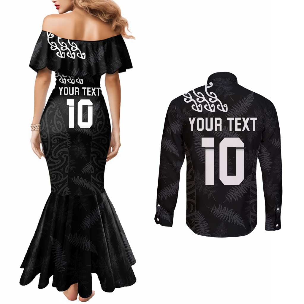 New Zealand Rugby Custom Couples Matching Mermaid Dress and Long Sleeve Button Shirt The Champions Aotearoa LT03 - Polynesian Pride