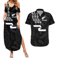 New Zealand Rugby Custom Couples Matching Summer Maxi Dress and Hawaiian Shirt The Champions Aotearoa LT03 Black - Polynesian Pride