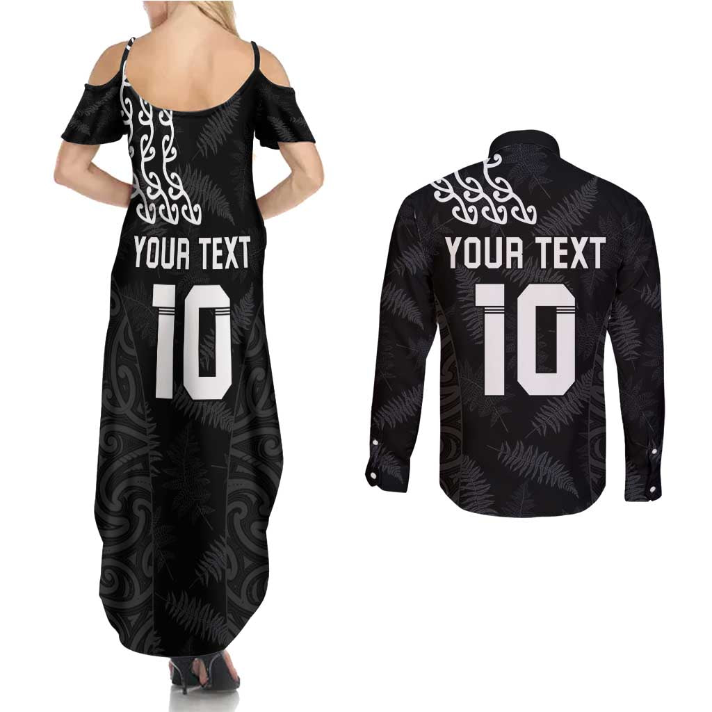 New Zealand Rugby Custom Couples Matching Summer Maxi Dress and Long Sleeve Button Shirt The Champions Aotearoa LT03 - Polynesian Pride